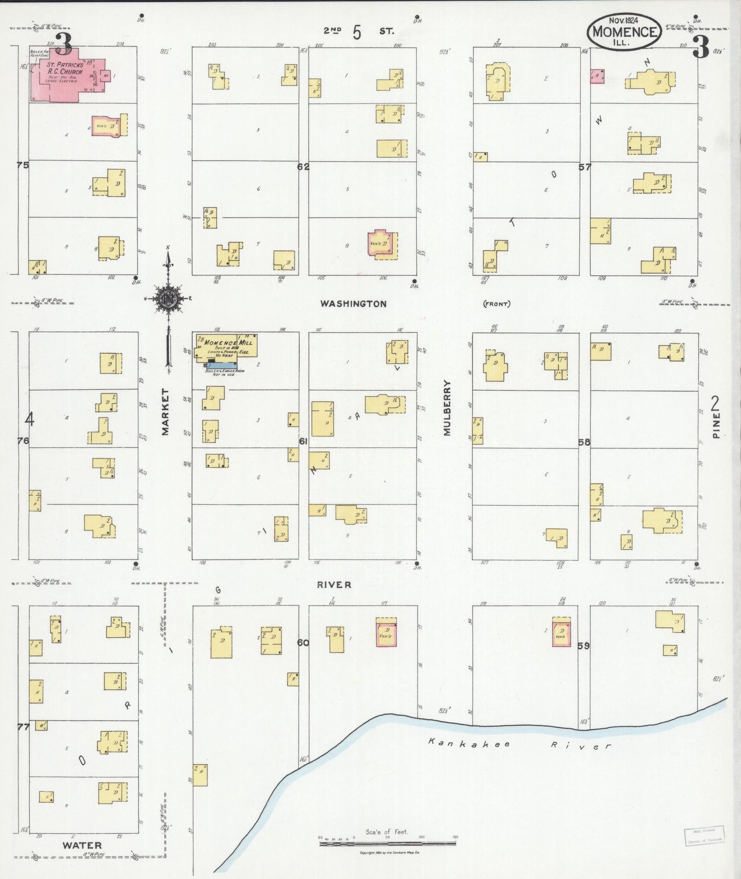 Sanborn Fire Insurance Map from Momence, Kankakee County, Illinois (1924), Sheet #0003 - Historic Sanborn Fire Insurance Map Print, vintage old map wall art, antique decor, genealogy gift, Illinois Illinois map