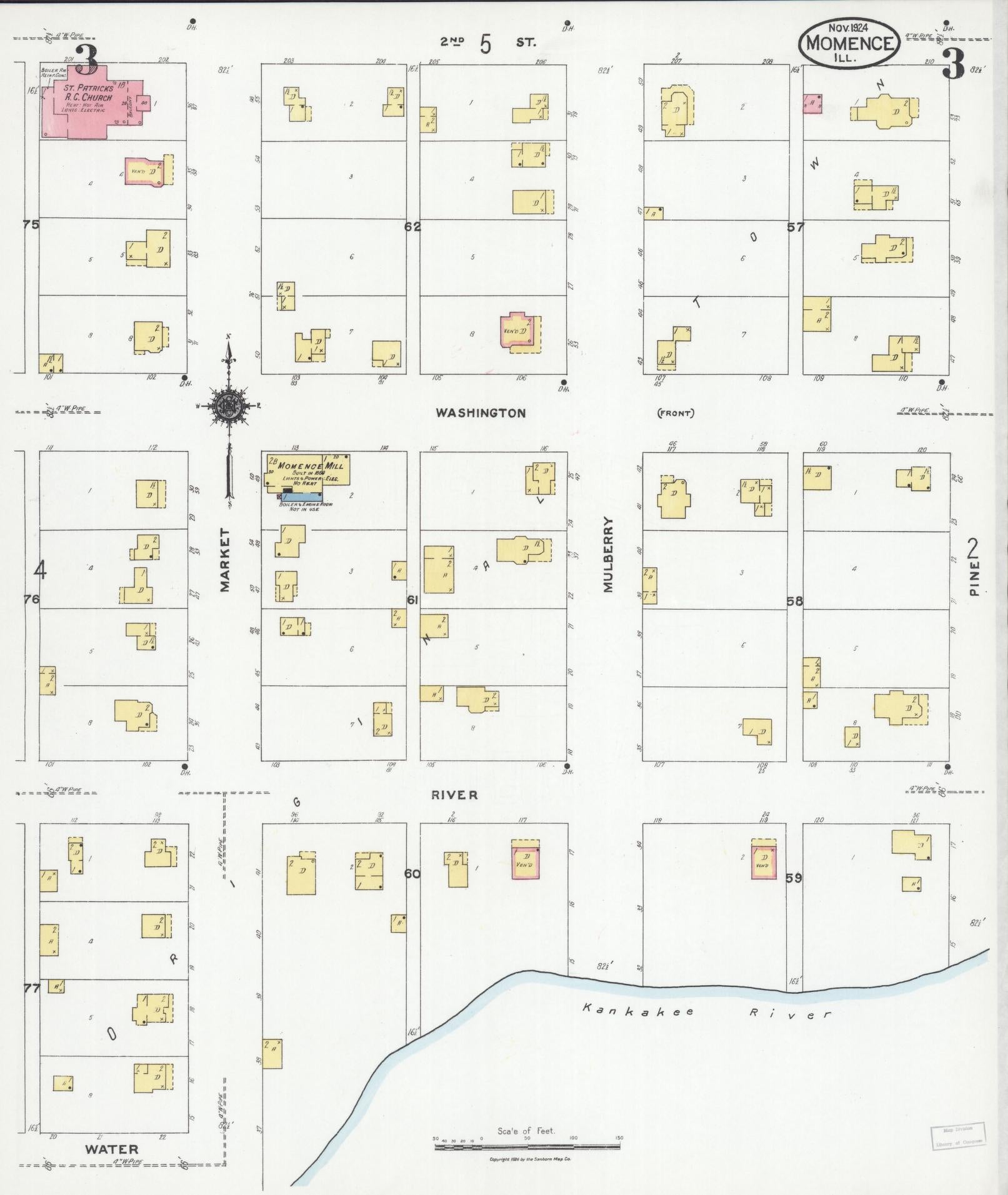 Sanborn Fire Insurance Map from Momence, Kankakee County, Illinois (1924), Sheet #0003 - Historic Sanborn Fire Insurance Map Print, vintage old map wall art, antique decor, genealogy gift, Illinois Illinois map
