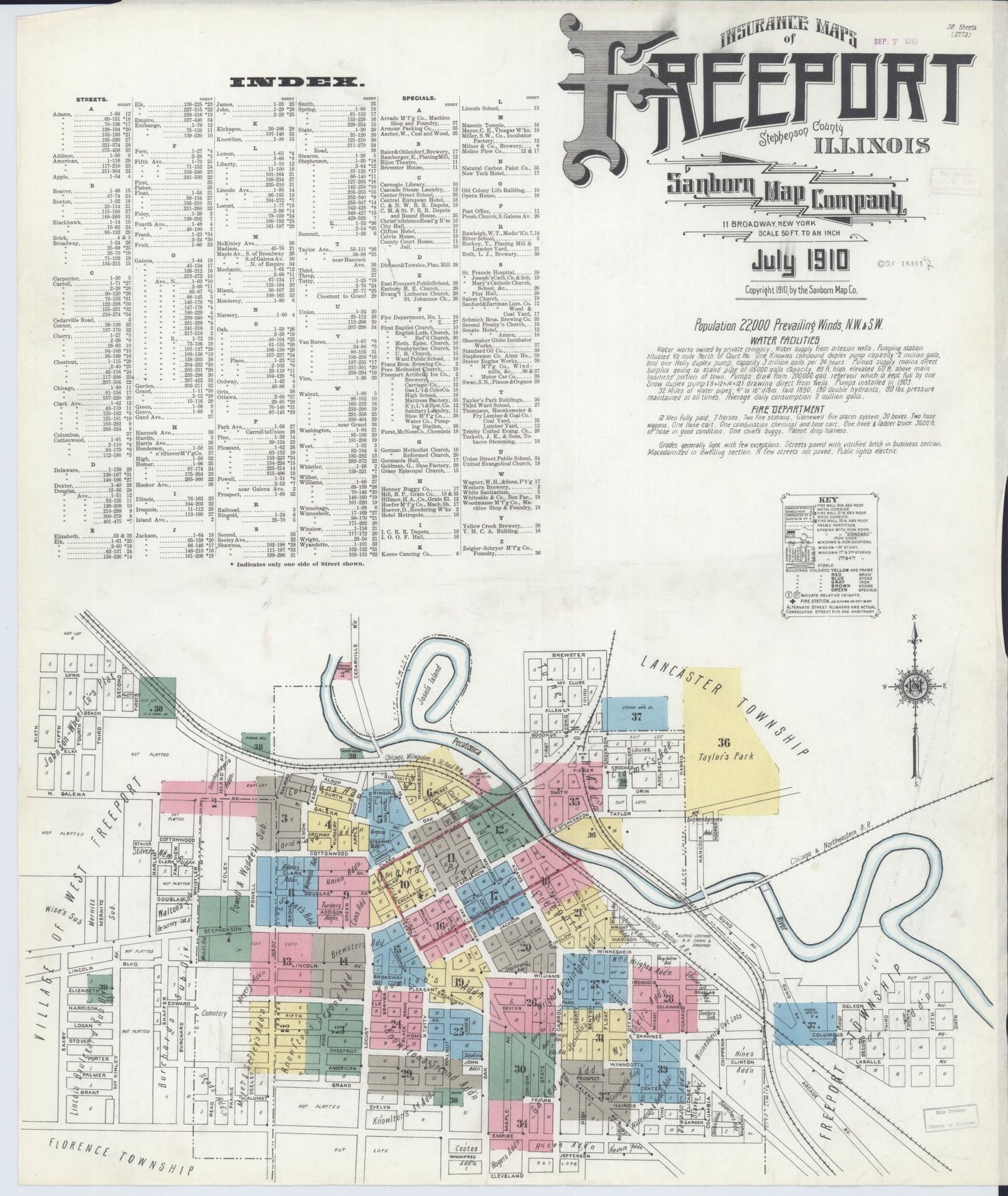 Sanborn Fire Insurance Map from Freeport, Stephenson County, Illinois (1910), Sheet #0001 - Complete Map Set gallery image, historic Sanborn map, vintage wall art, Illinois Illinois