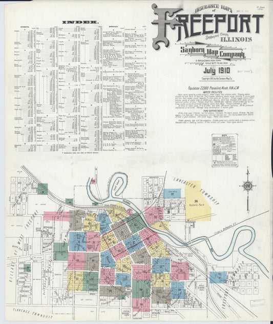 Sanborn Fire Insurance Map from Freeport, Stephenson County, Illinois (1910), Sheet #0001 - Complete Map Set gallery image, historic Sanborn map, vintage wall art, Illinois Illinois