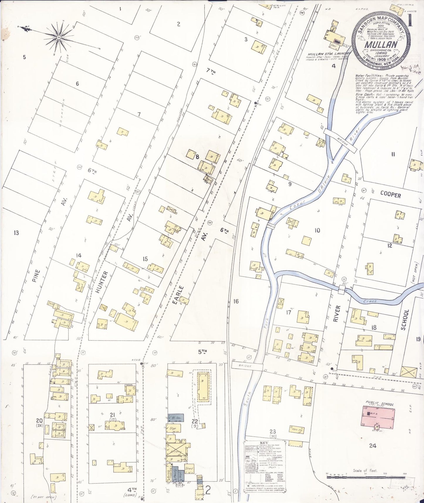 Sanborn Fire Insurance Map from Mullan, Shoshone County, Idaho (1909), Sheet #0001 - Complete Map Set gallery image, historic Sanborn map, vintage wall art, Idaho Idaho