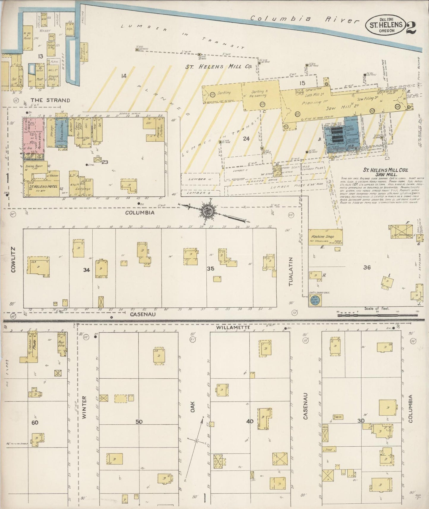 Sanborn Fire Insurance Map from Saint Helens, Columbia County, Oregon (1911), Sheet #0002 - Historic Sanborn Fire Insurance Map Print, vintage old map wall art, antique decor, genealogy gift, Oregon Oregon map