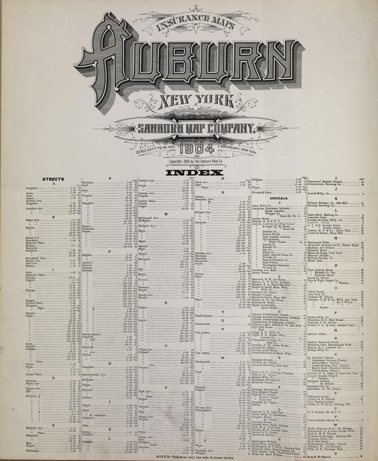 Sanborn Fire Insurance Map from Auburn, Cayuga County, New York (1904), Sheet #0001 - Historic Sanborn Fire Insurance Map Print, vintage old map wall art, antique decor, genealogy gift, New York New York map