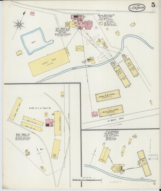 Sanborn Fire Insurance Map from Lebanon, Marion County, Kentucky (1895), Sheet #0005 - Historic Sanborn Fire Insurance Map Print, vintage old map wall art, antique decor, genealogy gift, Kentucky Kentucky map