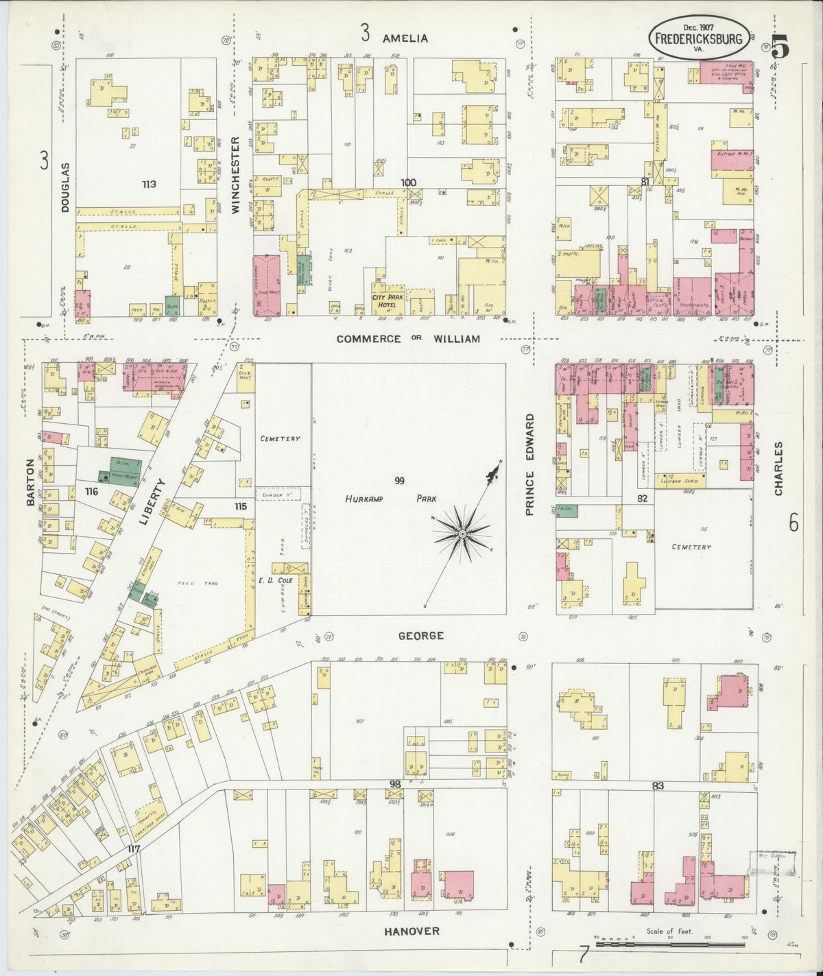 Sanborn Fire Insurance Map from Fredericksburg, Independent Cities, Virginia (1907), Sheet #0005 - Complete Map Set gallery image, historic Sanborn map, vintage wall art, Virginia Virginia