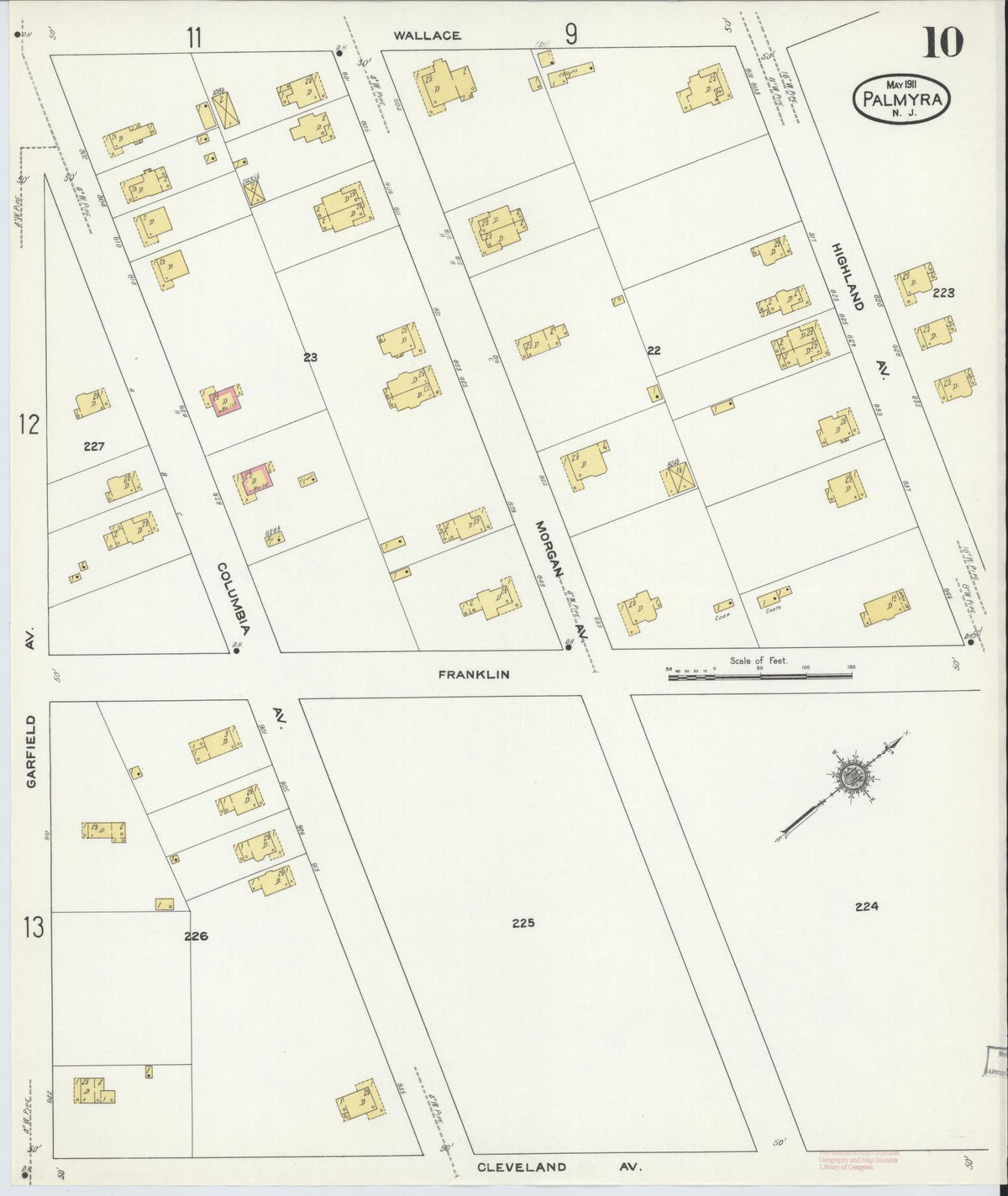 Sanborn Fire Insurance Map from Palmyra, Burlington County, New Jersey (1911), Sheet #0010 - Historic Sanborn Fire Insurance Map Print, vintage old map wall art, antique decor, genealogy gift, New Jersey New Jersey map