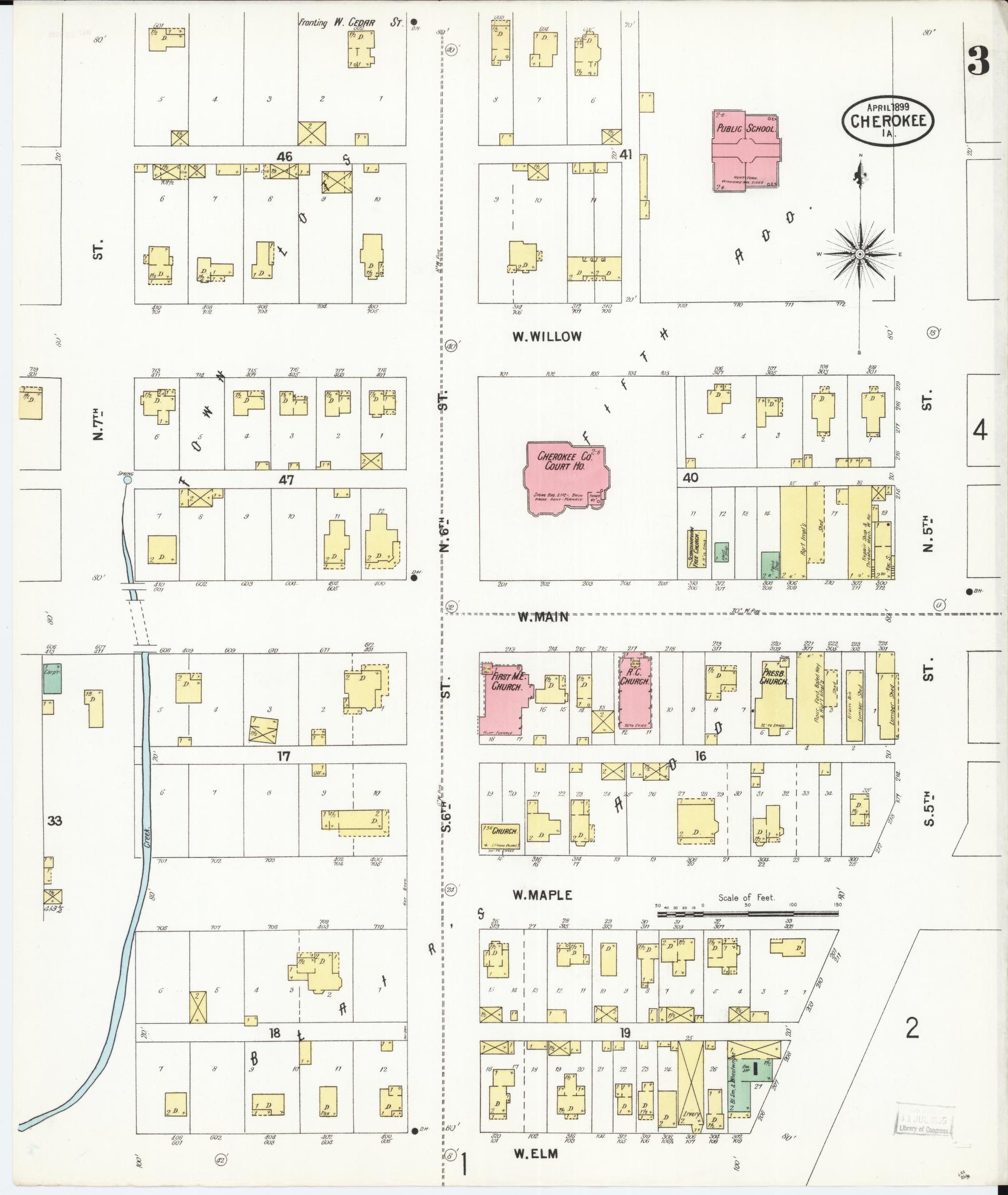 Sanborn Fire Insurance Map from Cherokee, Cherokee County, Iowa (1899), Sheet #0003 - Historic Sanborn Fire Insurance Map Print, vintage old map wall art