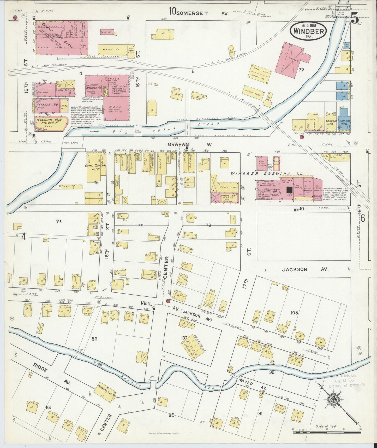 Sanborn Fire Insurance Map from Windber, Somerset County, Pennsylvania (1916), Sheet #0005 - Historic Sanborn Fire Insurance Map Print, vintage old map wall art, antique decor, genealogy gift, Pennsylvania Pennsylvania map