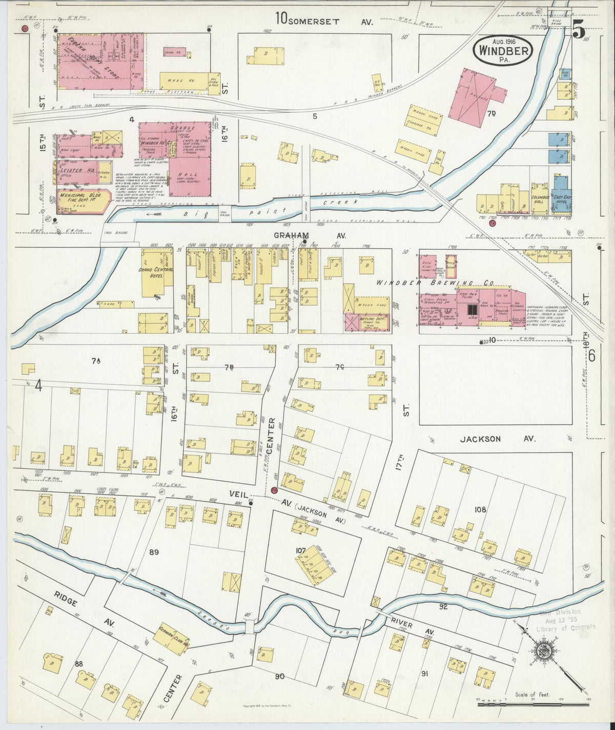 Sanborn Fire Insurance Map from Windber, Somerset County, Pennsylvania (1916), Sheet #0005 - Historic Sanborn Fire Insurance Map Print, vintage old map wall art, antique decor, genealogy gift, Pennsylvania Pennsylvania map