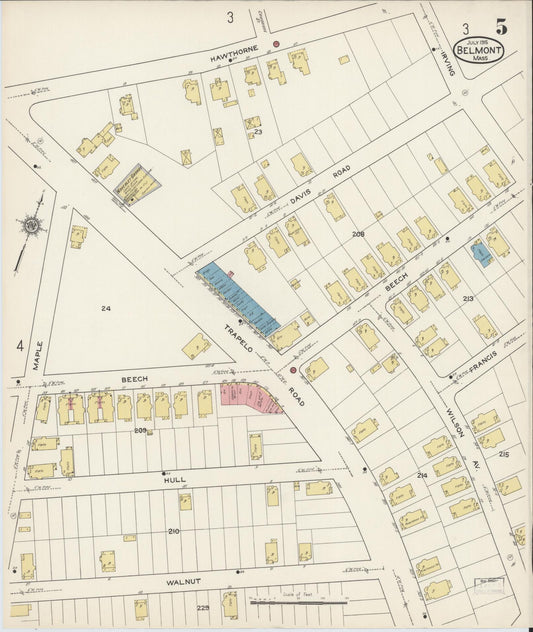 Sanborn Fire Insurance Map from Belmont, Middlesex County, Massachusetts (1915), Sheet #0005 - Historic Sanborn Fire Insurance Map Print, vintage old map wall art, antique decor, genealogy gift, Massachusetts Massachusetts map