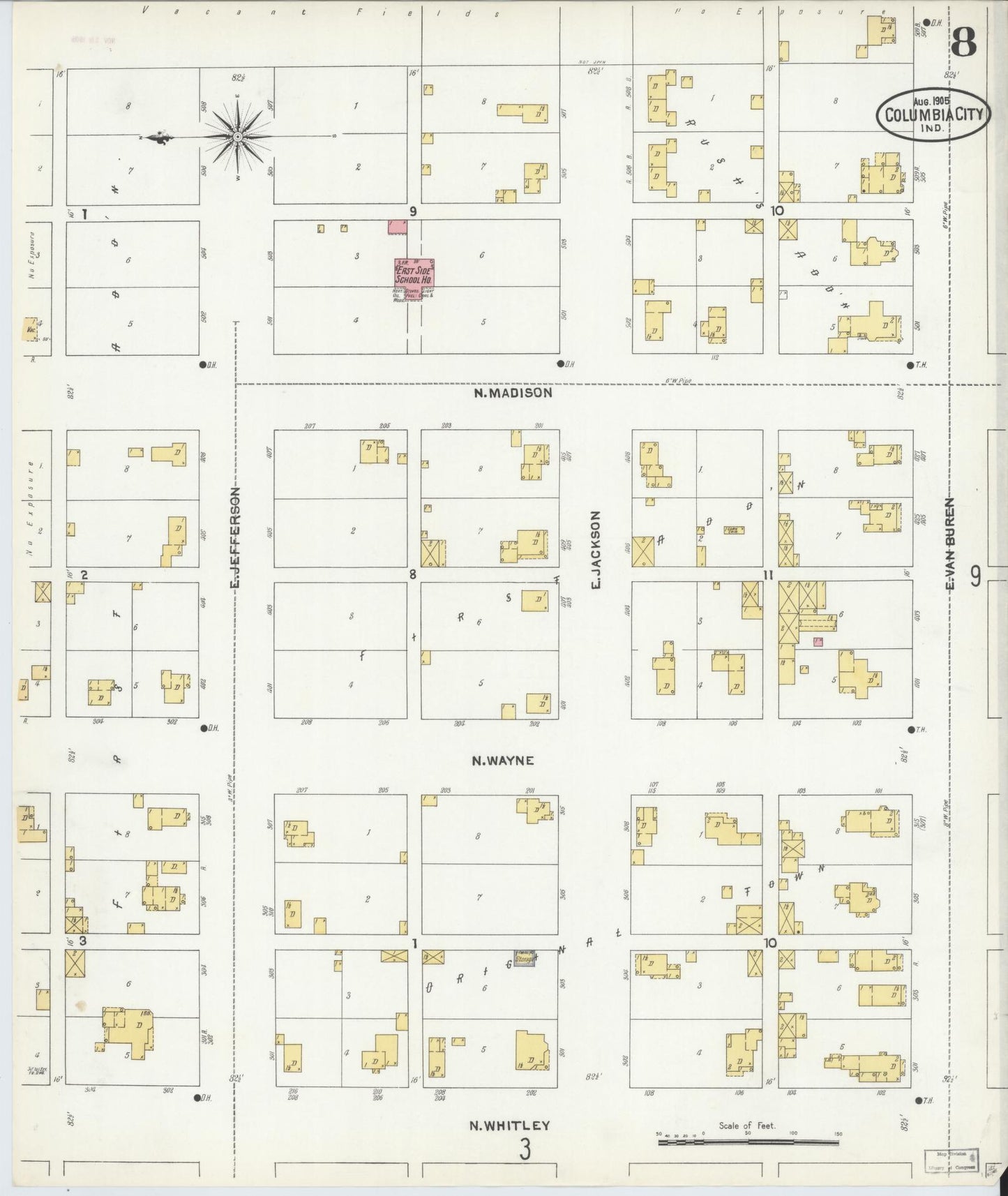 Sanborn Fire Insurance Map from Columbia City, Whitley County, Indiana (1905), Sheet #0008 - Complete Map Set gallery image, historic Sanborn map, vintage wall art, Indiana Indiana