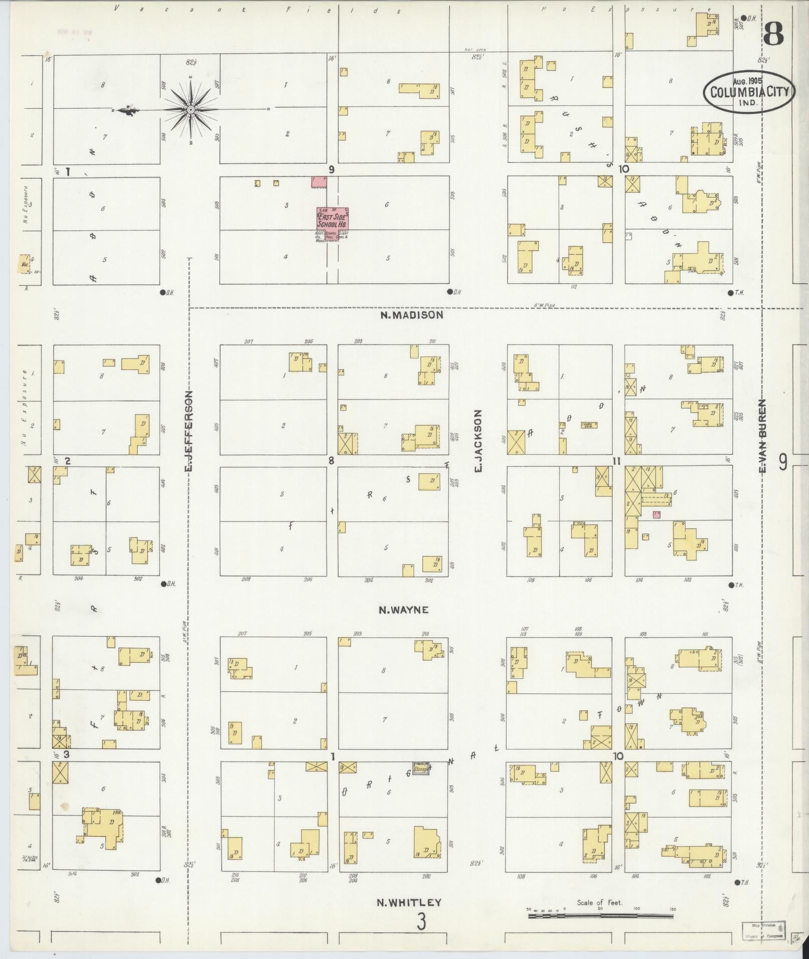 Sanborn Fire Insurance Map from Columbia City, Whitley County, Indiana (1905), Sheet #0008 - Complete Map Set gallery image, historic Sanborn map, vintage wall art, Indiana Indiana