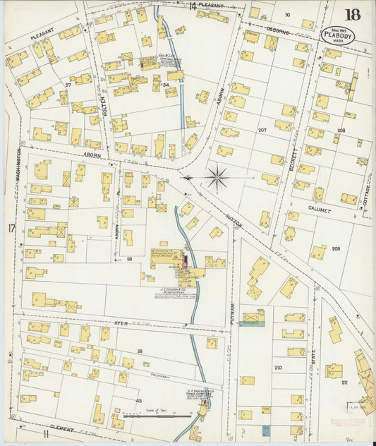 Sanborn Fire Insurance Map from Peabody, Essex County, Massachusetts (1903), Sheet #0018 - Historic Sanborn Fire Insurance Map Print, vintage old map wall art, antique decor, genealogy gift, Massachusetts Massachusetts map