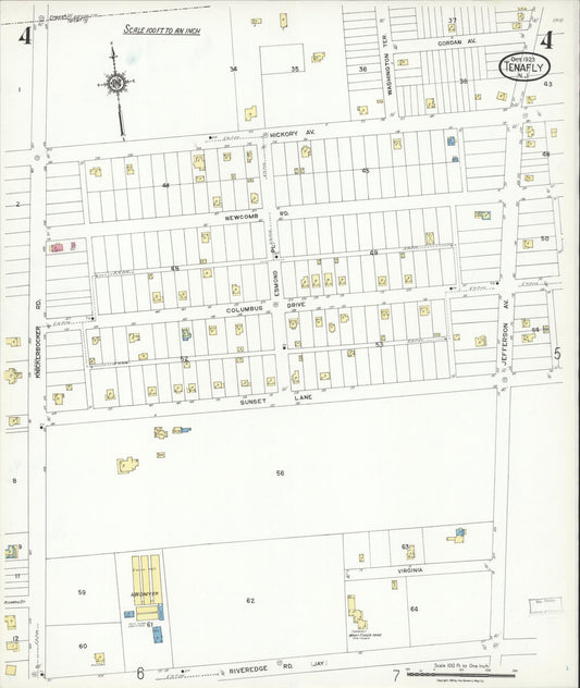 Sanborn Fire Insurance Map from Tenafly, Bergen County, New Jersey (1923), Sheet #0004 - Historic Sanborn Fire Insurance Map Print, vintage old map wall art, antique decor, genealogy gift, New Jersey New Jersey map