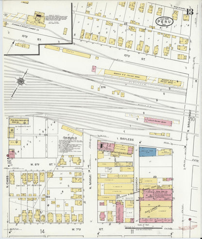 Sanborn Fire Insurance Map from Peru, Miami County, Indiana (1920), Sheet #0013 - Complete Map Set gallery image, historic Sanborn map, vintage wall art, Indiana Indiana