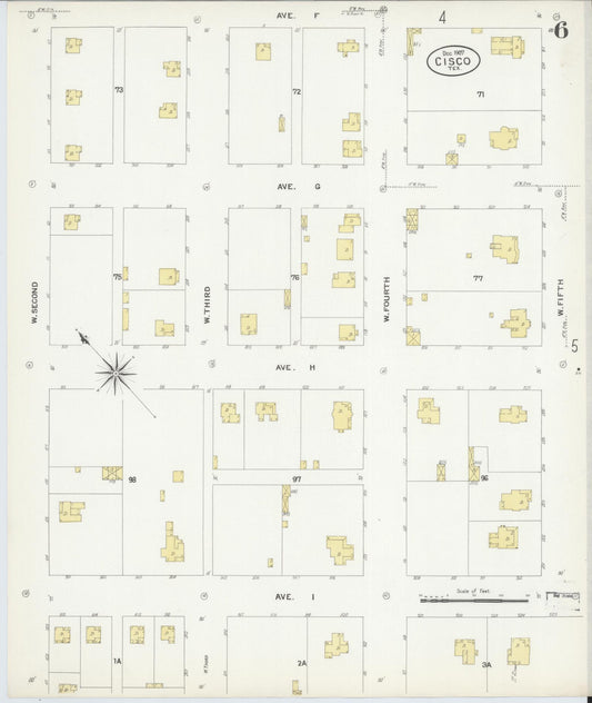 Sanborn Fire Insurance Map from Cisco, Eastland County, Texas (1907), Sheet #0006 - Historic Sanborn Fire Insurance Map Print, vintage old map wall art, antique decor, genealogy gift, Texas Texas map
