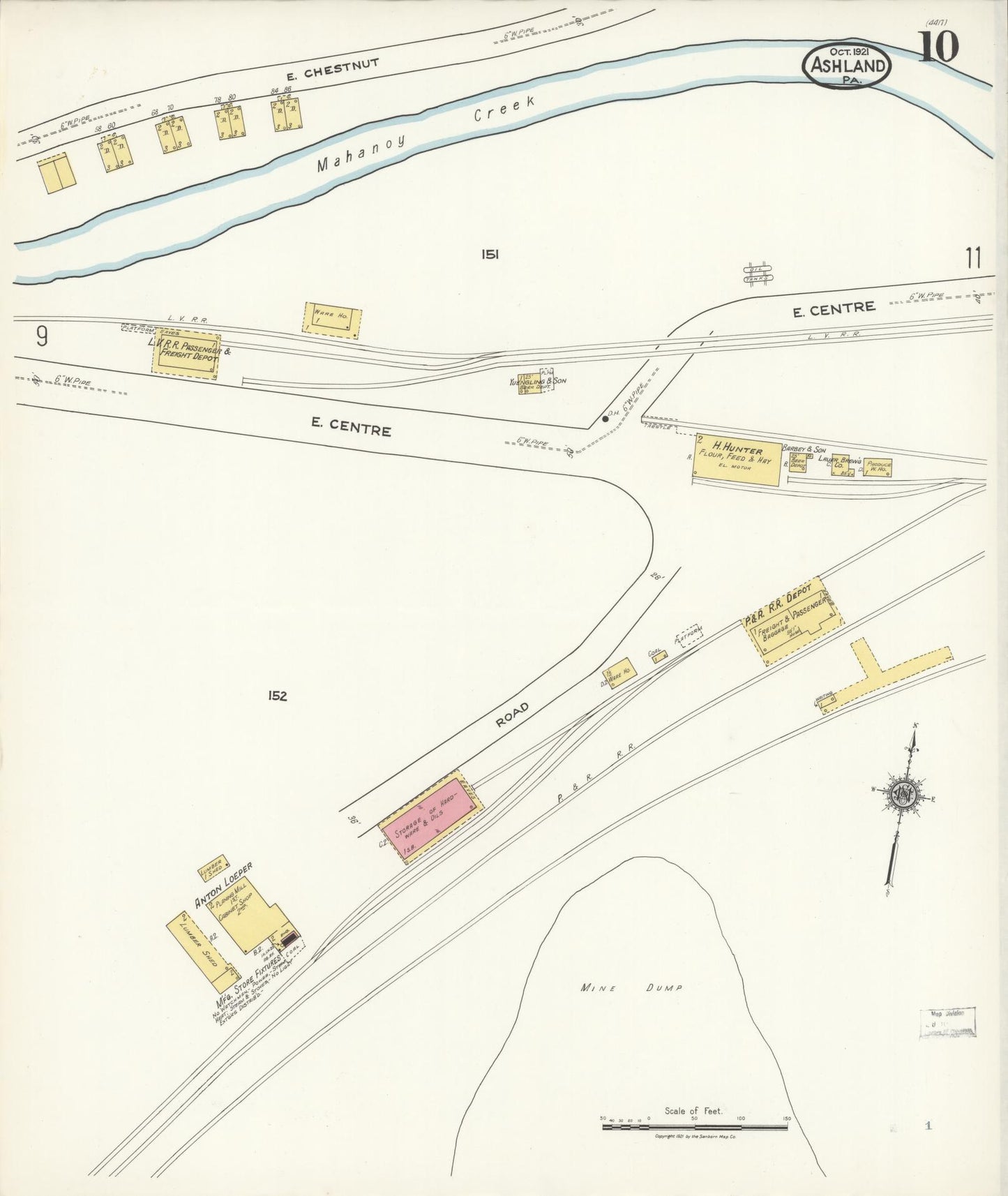Sanborn Fire Insurance Map from Ashland, Schuylkill County, Pennsylvania (1921), Sheet #0010 - Historic Sanborn Fire Insurance Map Print, vintage old map wall art, antique decor, genealogy gift, Pennsylvania Pennsylvania map