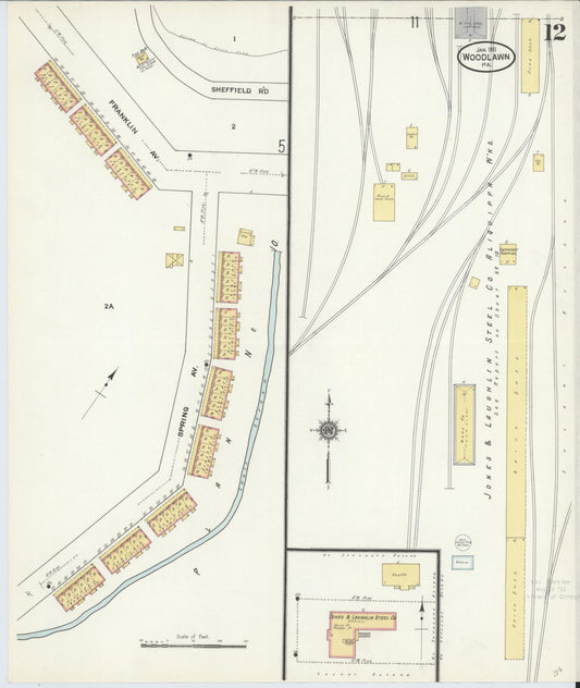 Sanborn Fire Insurance Map from Woodlawn, Beaver County, Pennsylvania (1911), Sheet #0012 - Historic Sanborn Fire Insurance Map Print, vintage old map wall art, antique decor, genealogy gift, Pennsylvania Pennsylvania map