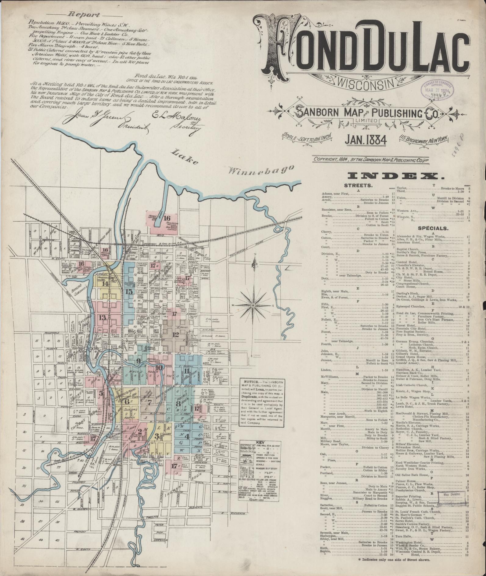 Sanborn Fire Insurance Map from Fond du Lac, Fond du Lac County, Wisconsin (1884), Sheet #0001 - Complete Map Set gallery image, historic Sanborn map, vintage wall art, Wisconsin Wisconsin