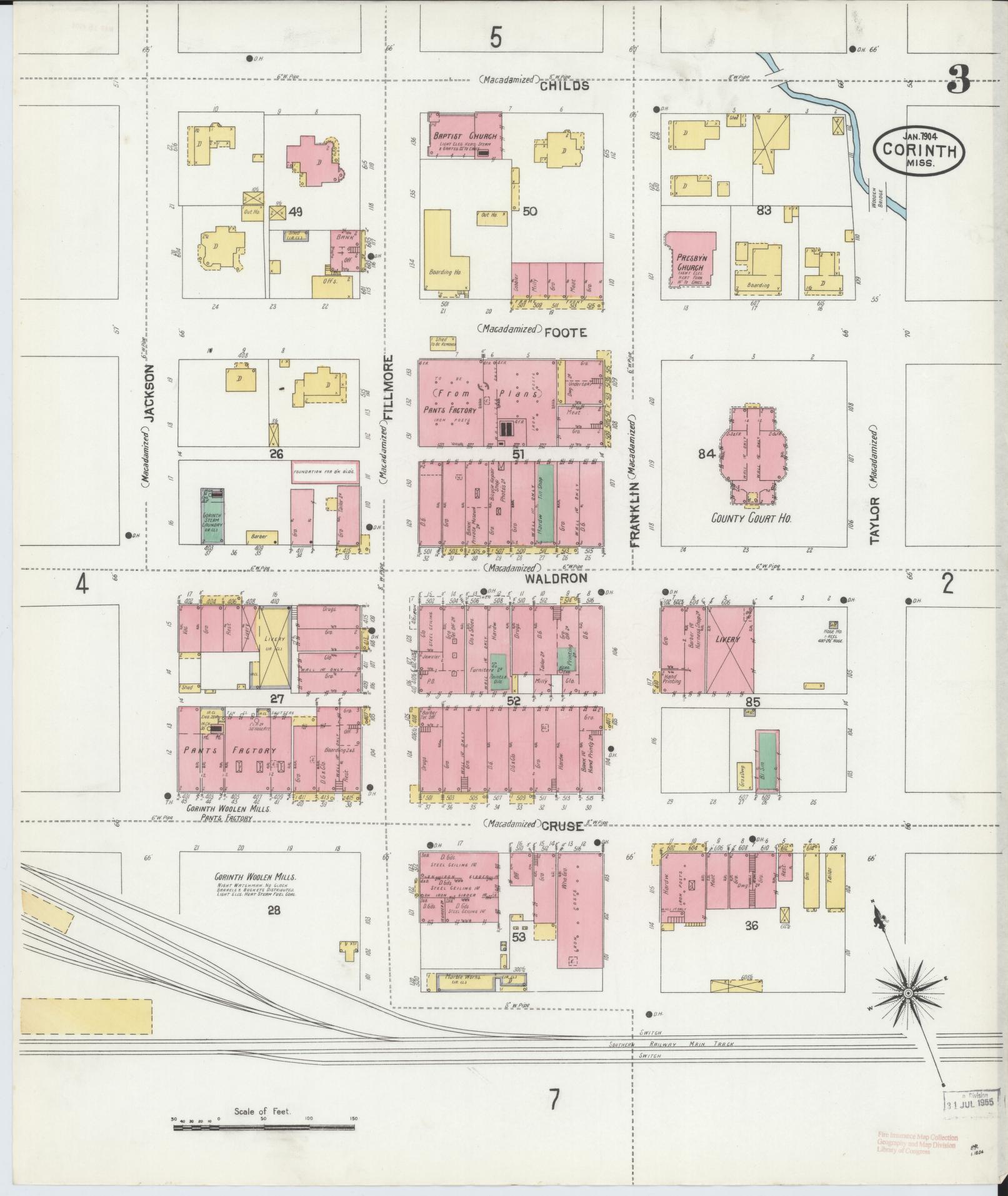 Sanborn Fire Insurance Map from Corinth, Alcorn County, Mississippi (1904), Sheet #0003 - Complete Map Set gallery image, historic Sanborn map, vintage wall art, Mississippi Mississippi