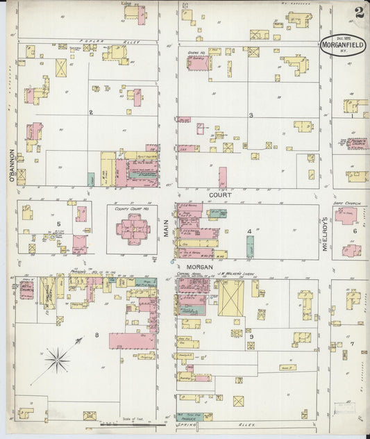 Sanborn Fire Insurance Map from Morganfield, Union County, Kentucky (1892), Sheet #0002 - Historic Sanborn Fire Insurance Map Print, vintage old map wall art, antique decor, genealogy gift, Kentucky Kentucky map