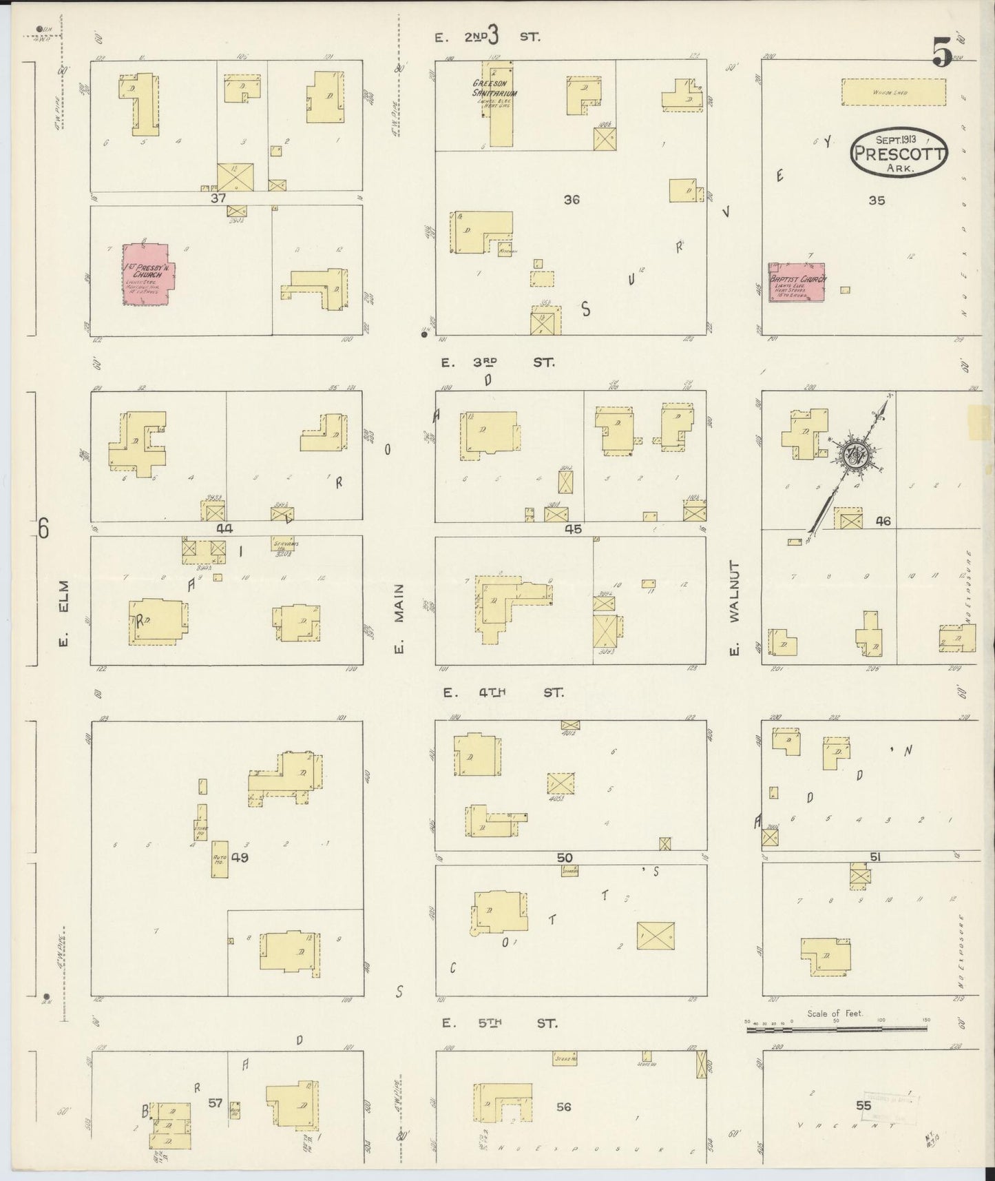 Sanborn Fire Insurance Map from Prescott, Nevada County, Arkansas (1913), Sheet #0005 - Complete Map Set gallery image, historic Sanborn map, vintage wall art, Arkansas Arkansas
