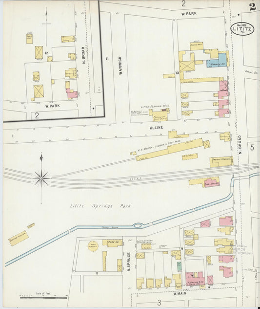 Sanborn Fire Insurance Map from Lititz, Lancaster County, Pennsylvania (1898), Sheet #0002 - Historic Sanborn Fire Insurance Map Print, vintage old map wall art, antique decor, genealogy gift, Pennsylvania Pennsylvania map