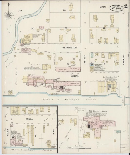 Sanborn Fire Insurance Map from Morris, Grundy County, Illinois (1889), Sheet #0002 - Historic Sanborn Fire Insurance Map Print, vintage old map wall art, antique decor, genealogy gift, Illinois Illinois map
