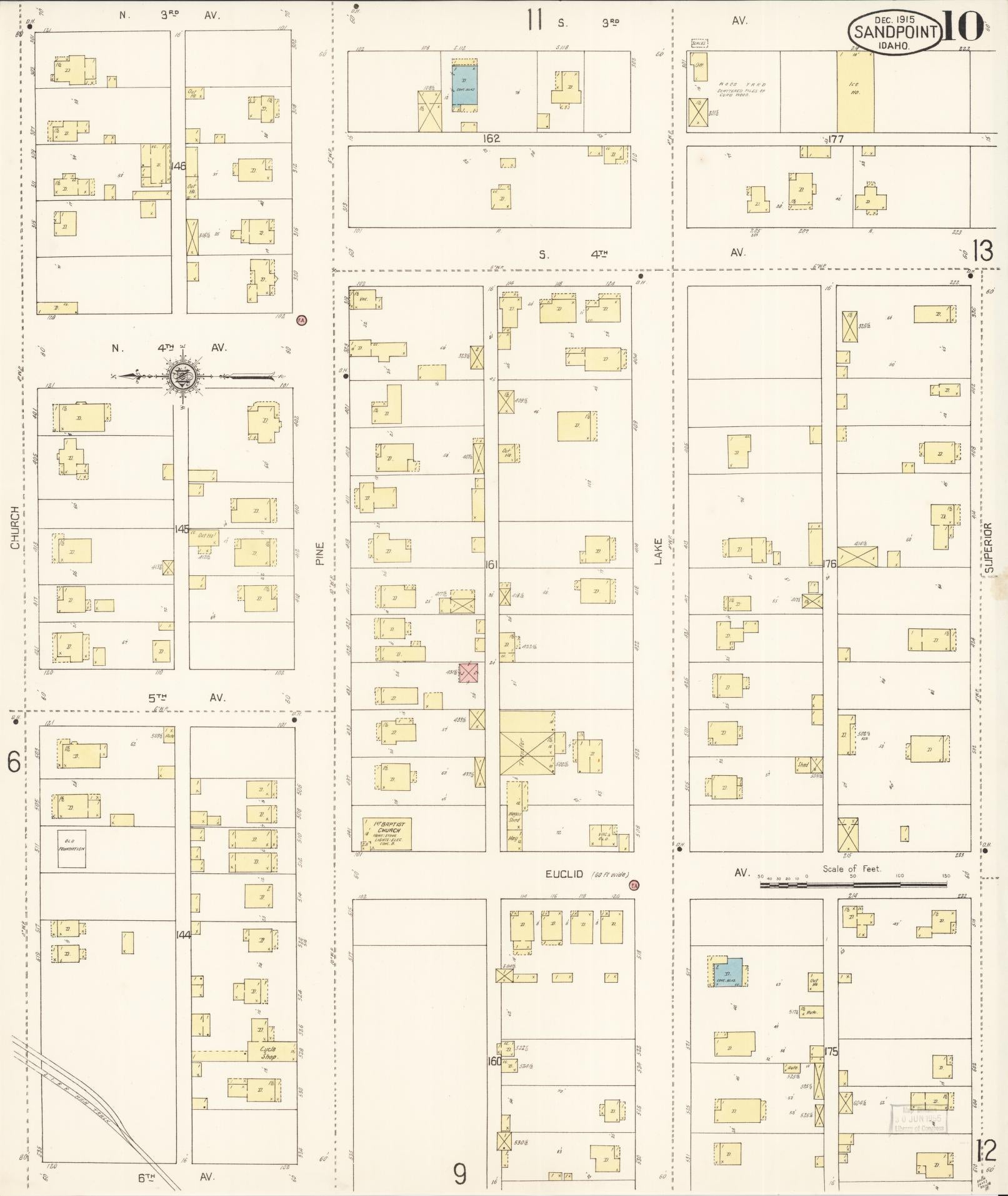 Sanborn Fire Insurance Map from Sandpoint, Bonner County, Idaho (1915), Sheet #0010 - Complete Map Set gallery image, historic Sanborn map, vintage wall art, Idaho Idaho