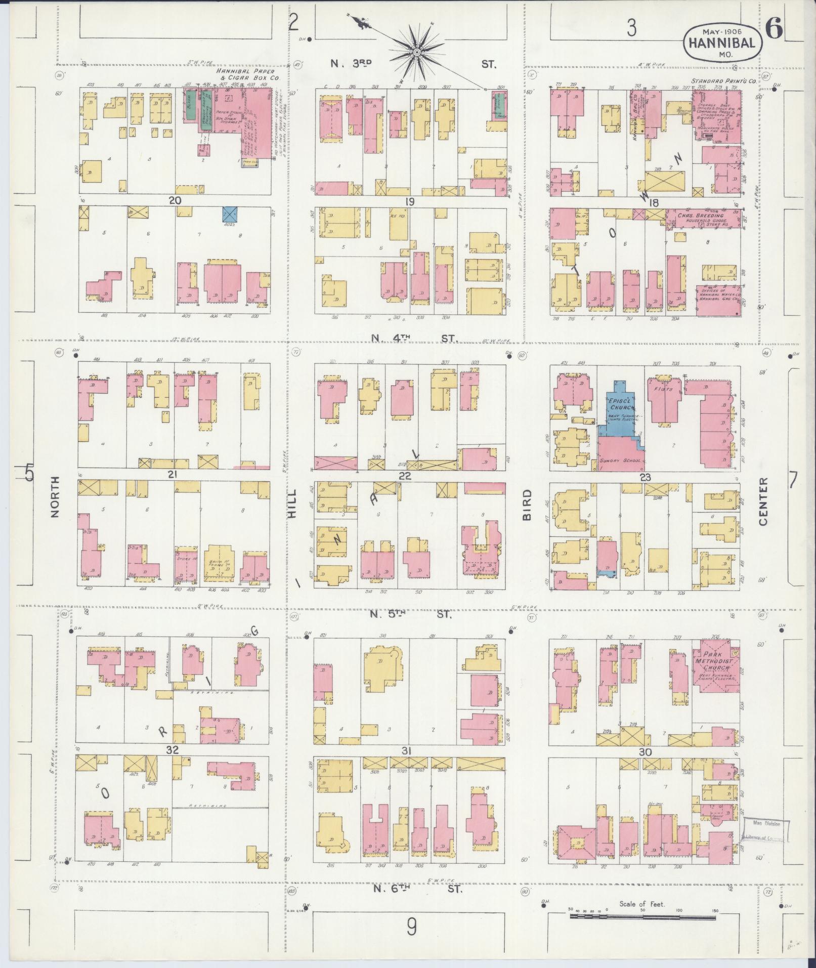 Sanborn Fire Insurance Map from Hannibal, Marion County, Missouri (1906), Sheet #0006 - Complete Map Set gallery image, historic Sanborn map, vintage wall art, Missouri Missouri