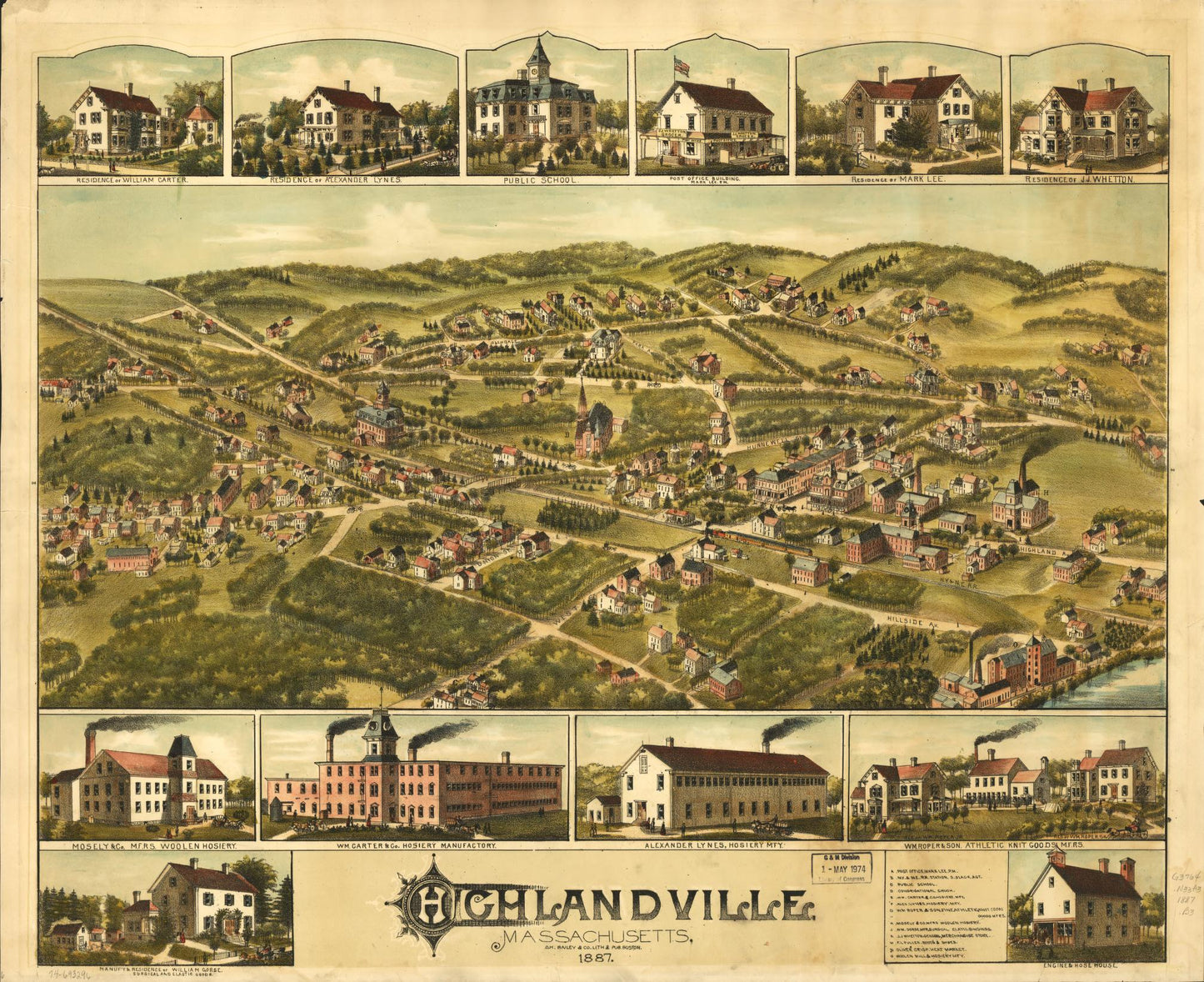 Highlandville, Massachusetts 1887. (1887) – Historic Bird’s-Eye View Panorama Print