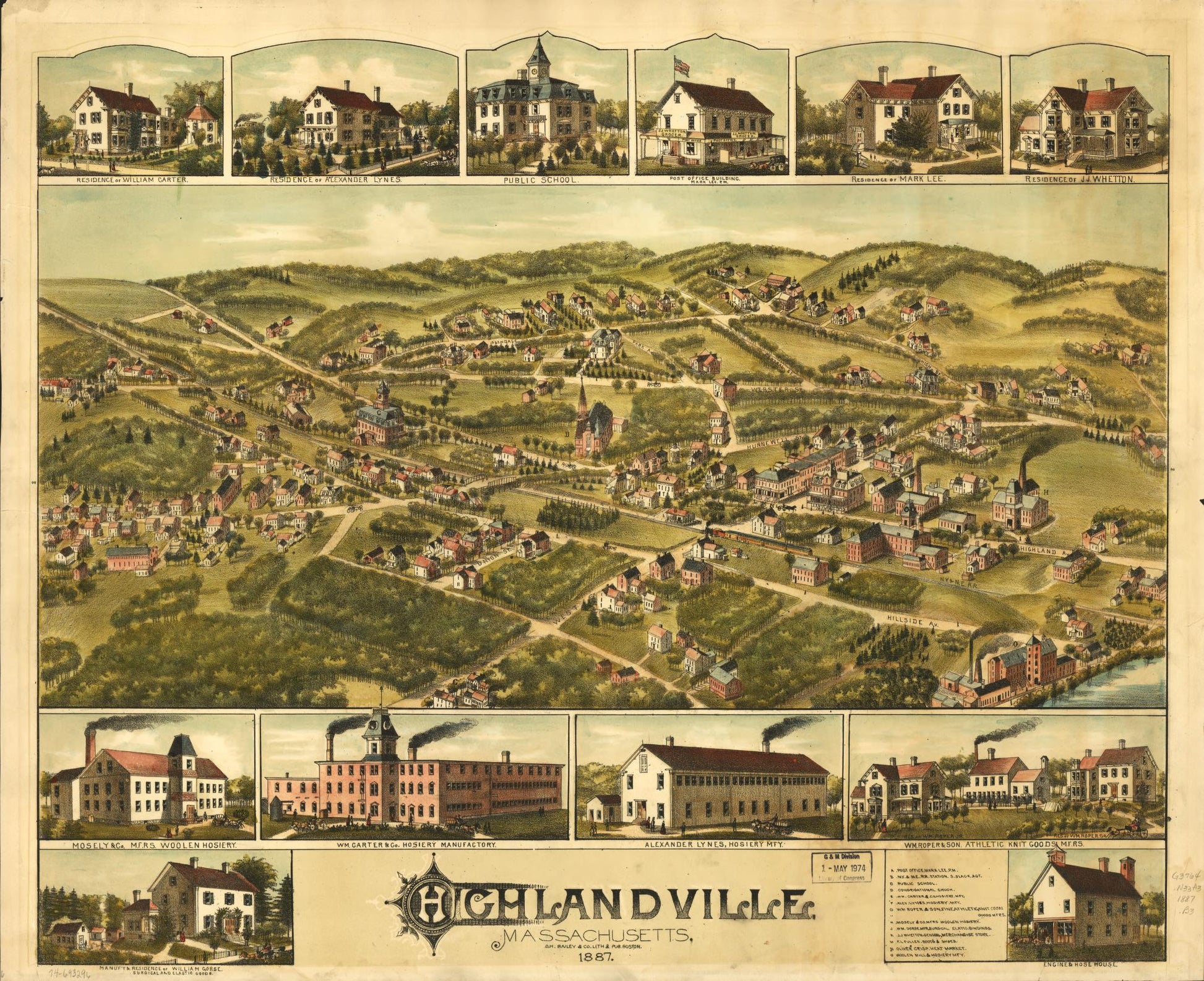 Highlandville, Massachusetts 1887. (1887) – Historic Bird’s-Eye View Panorama Print