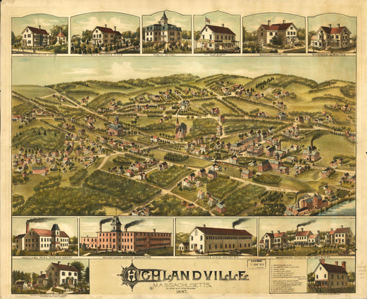 Highlandville, Massachusetts 1887. (1887) – Historic Bird’s-Eye View Panorama Print