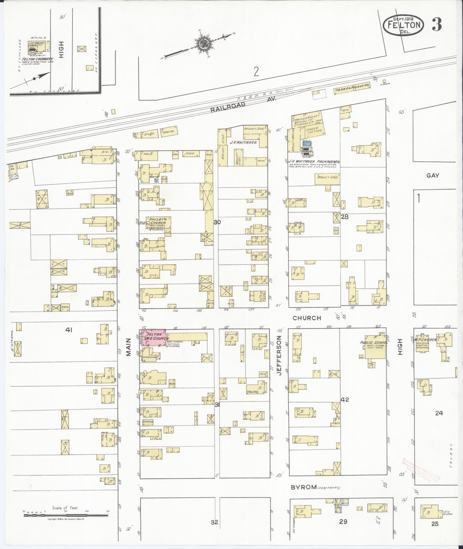 Sanborn Fire Insurance Map from Felton, Kent County, Delaware (1919), Sheet #0003 - Complete Map Set gallery image, historic Sanborn map, vintage wall art, Delaware Delaware