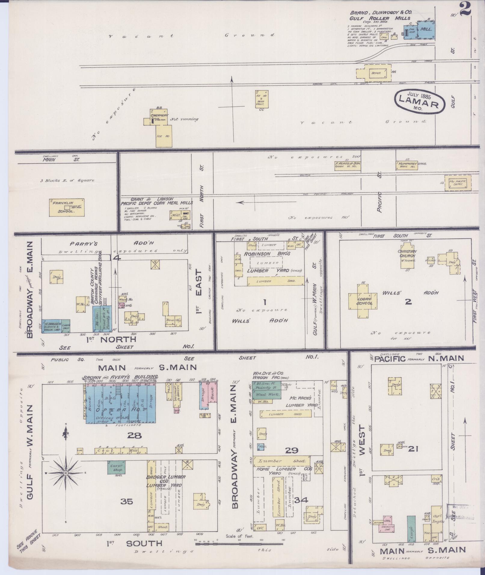 Sanborn Fire Insurance Map from Lamar, Barton County, Missouri (1885), Sheet #0002 - Complete Map Set gallery image, historic Sanborn map, vintage wall art, Missouri Missouri