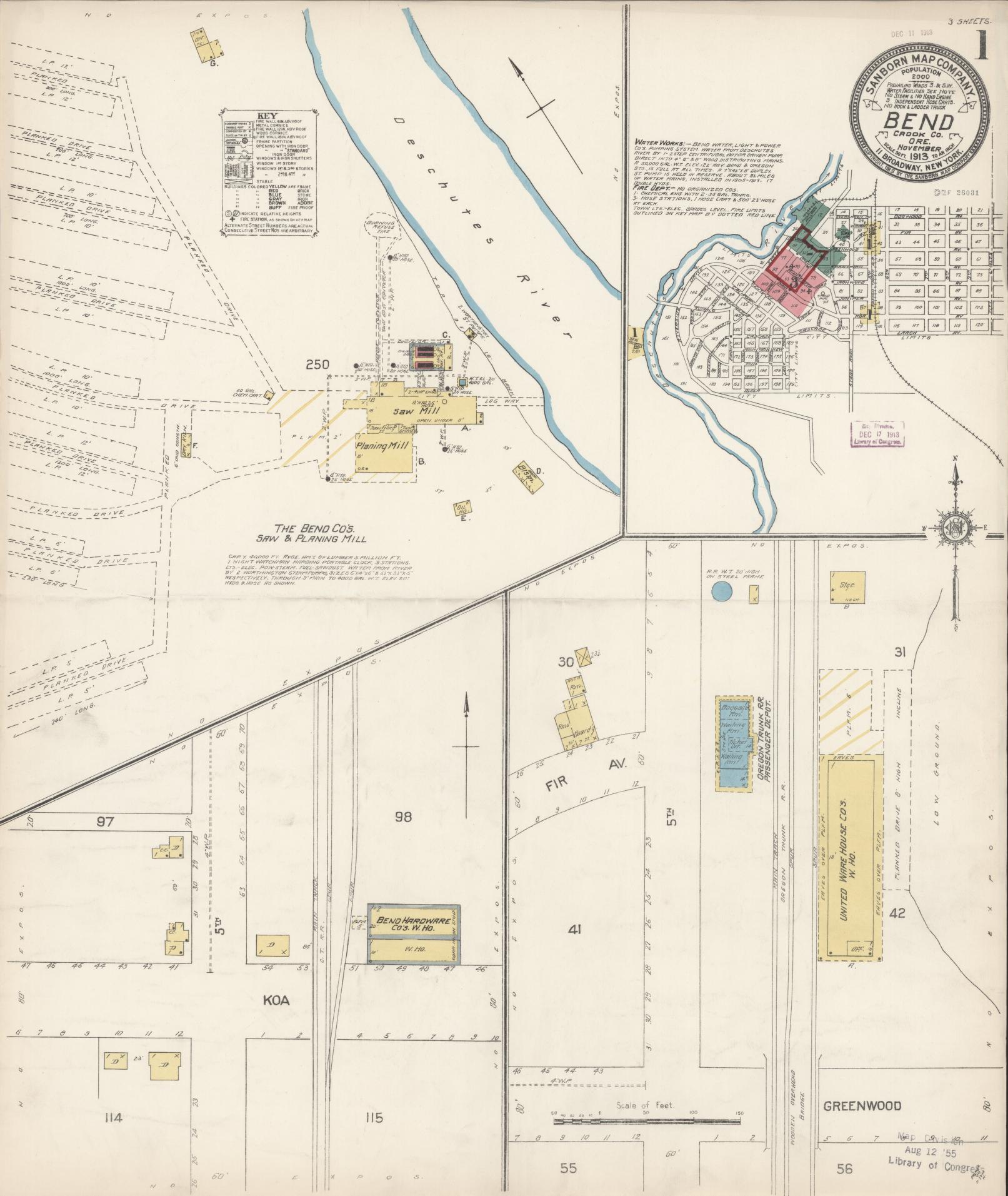 Sanborn Fire Insurance Map from Bend, Deschutes County, Oregon (1913), Sheet #0001 - Complete Map Set gallery image, historic Sanborn map, vintage wall art, Oregon Oregon