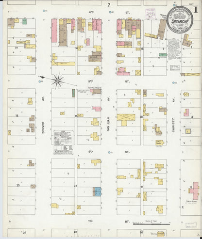 Sanborn Fire Insurance Map from Saguache, Saguache County, Colorado (1904), Sheet #0001 - Complete Map Set gallery image, historic Sanborn map, vintage wall art, Colorado Colorado