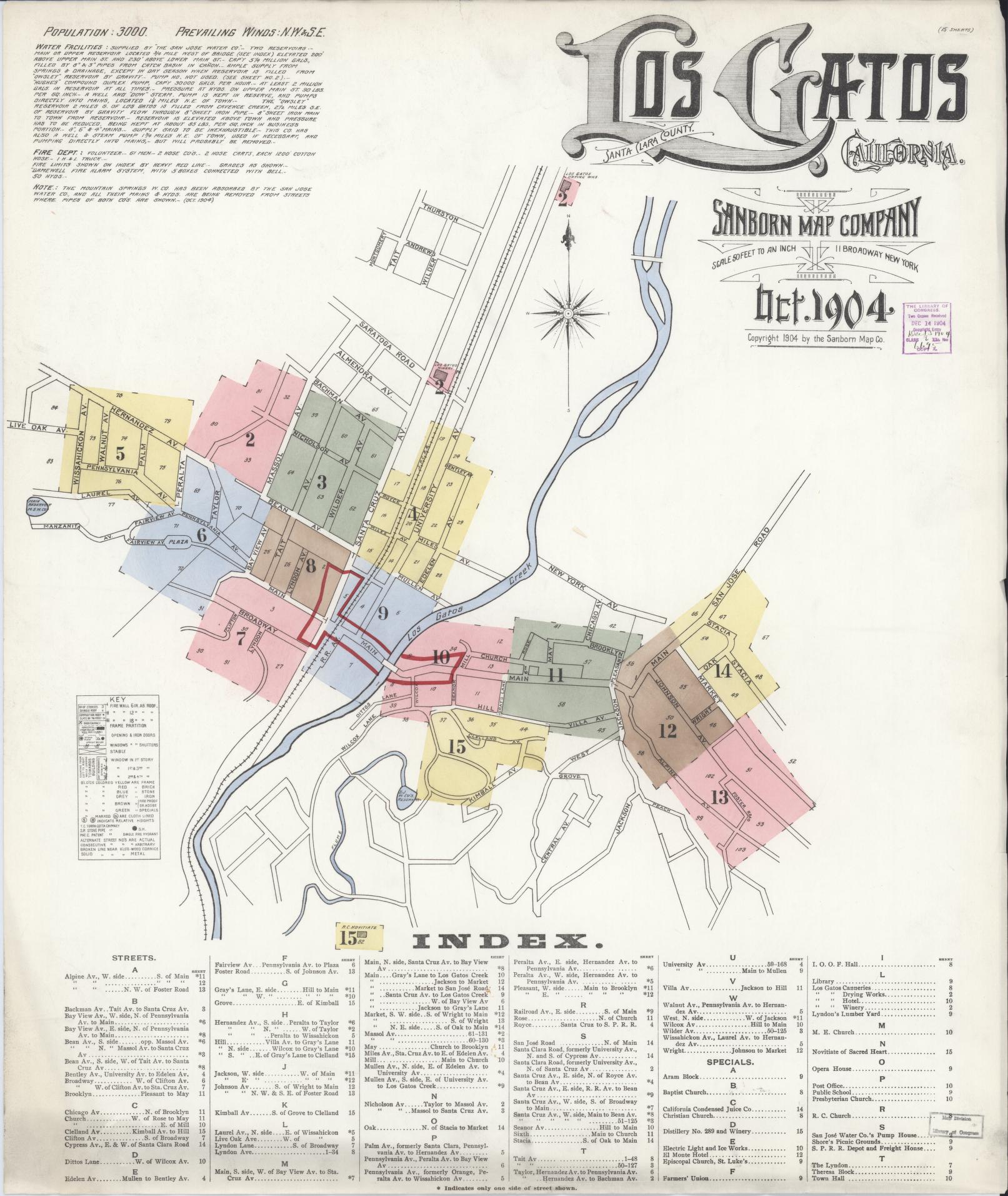 Sanborn Fire Insurance Map from Los Gatos, Santa Clara County, California (1904), Sheet #0001 - Complete Map Set gallery image, historic Sanborn map, vintage wall art, California California