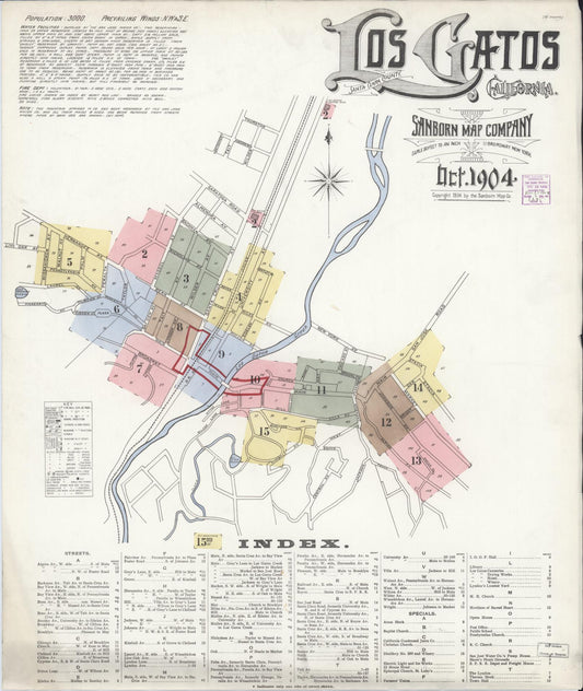 Sanborn Fire Insurance Map from Los Gatos, Santa Clara County, California (1904), Sheet #0001 - Complete Map Set gallery image, historic Sanborn map, vintage wall art, California California