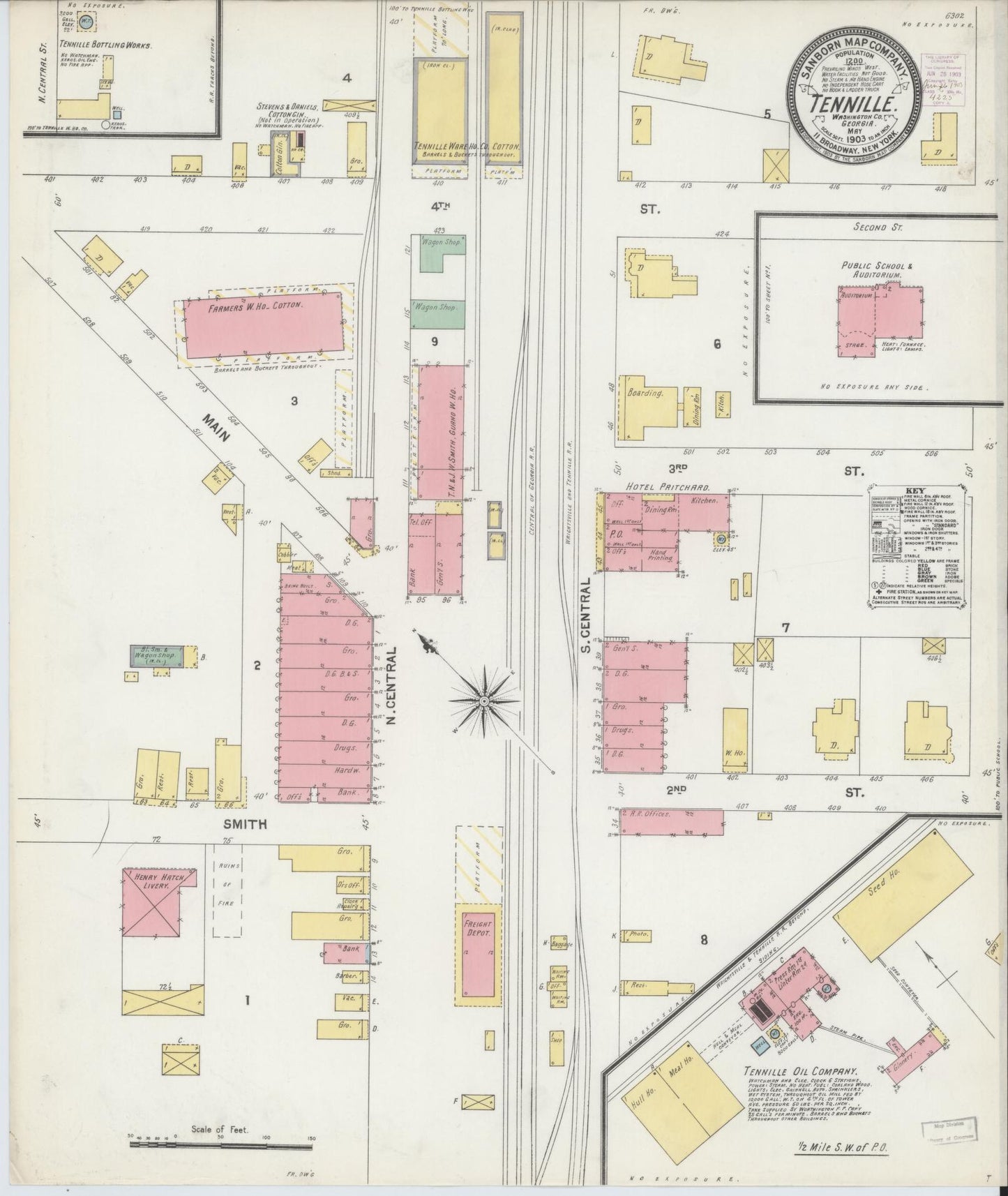 Sanborn Fire Insurance Map from Tennille, Washington County, Georgia (1903), Sheet #0001 - Historic Sanborn Fire Insurance Map Print, vintage old map wall art, antique decor, genealogy gift, Georgia Georgia map