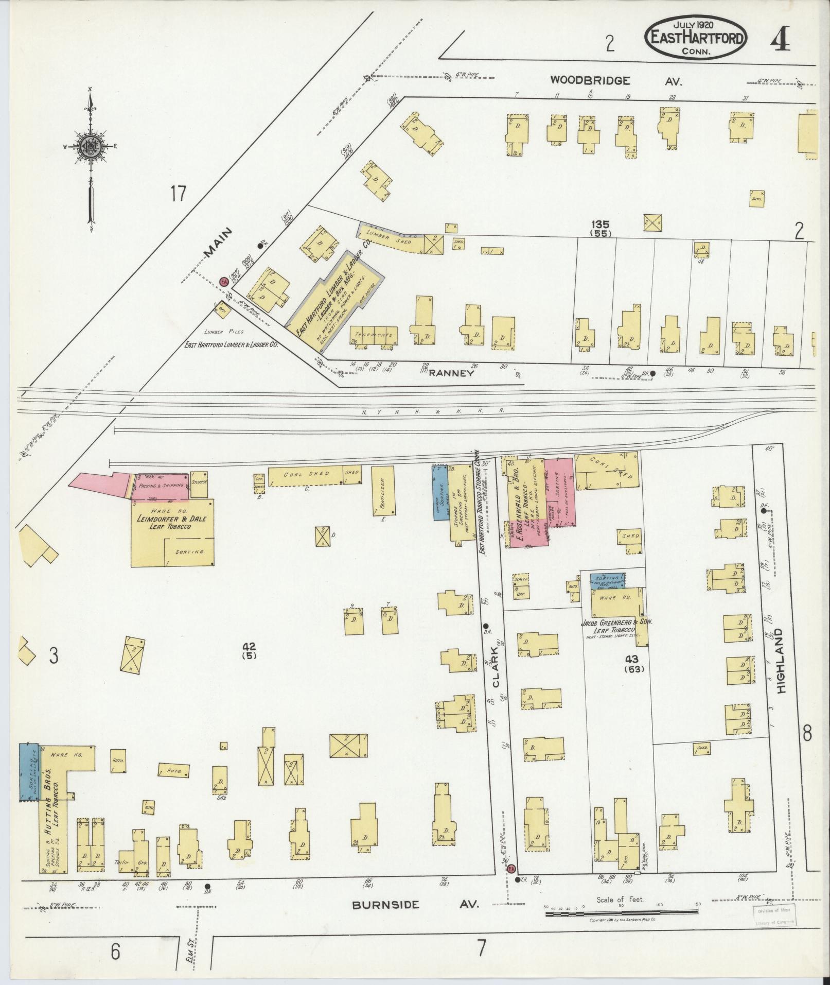 Sanborn Fire Insurance Map from East Hartford, Hartford County, Connecticut (1920), Sheet #0004 - Historic Sanborn Fire Insurance Map Print, vintage old map wall art, antique decor, genealogy gift, Connecticut Connecticut map