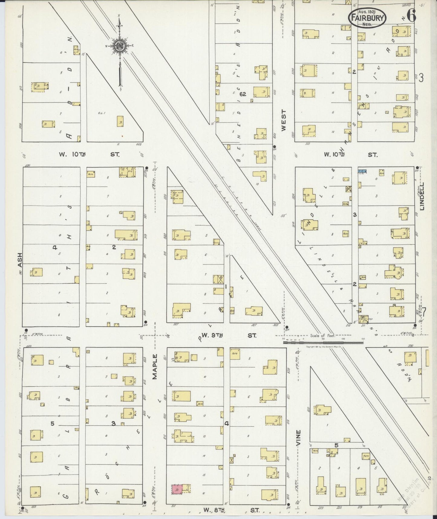 Sanborn Fire Insurance Map from Fairbury, Jefferson County, Nebraska (1921), Sheet #0006 - Complete Map Set gallery image, historic Sanborn map, vintage wall art, Nebraska Nebraska