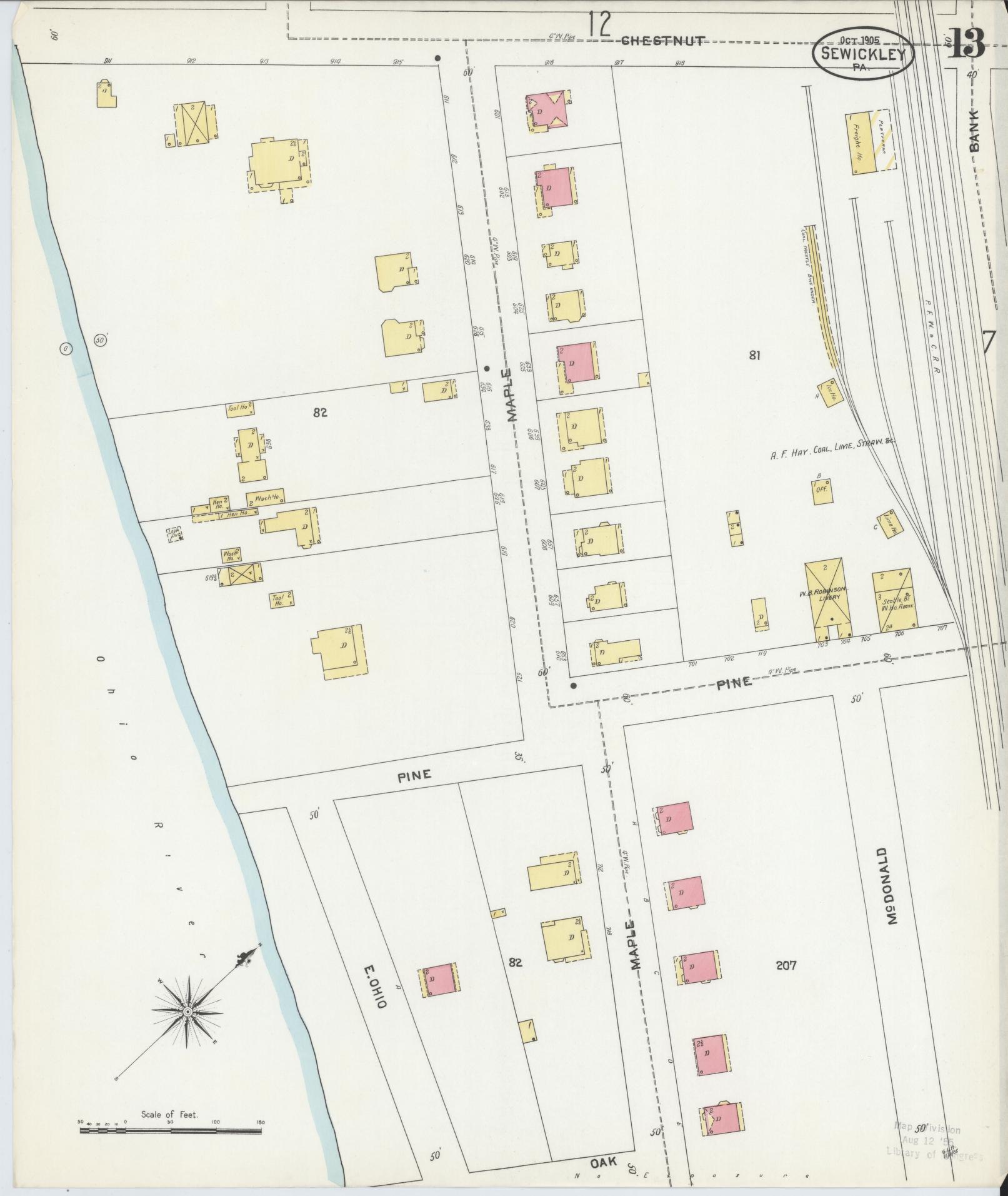 Sanborn Fire Insurance Map from Sewickley, Allegheny County, Pennsylvania (1905), Sheet #0013 - Complete Map Set gallery image, historic Sanborn map, vintage wall art, Pennsylvania Pennsylvania