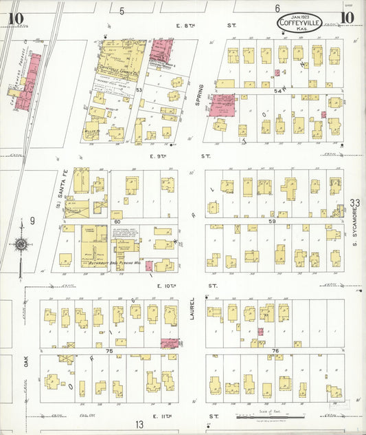 Sanborn Fire Insurance Map from Coffeyville, Montgomery County, Kansas (1923), Sheet #0010 - Historic Sanborn Fire Insurance Map Print, vintage old map wall art, antique decor, genealogy gift, Kansas Kansas map