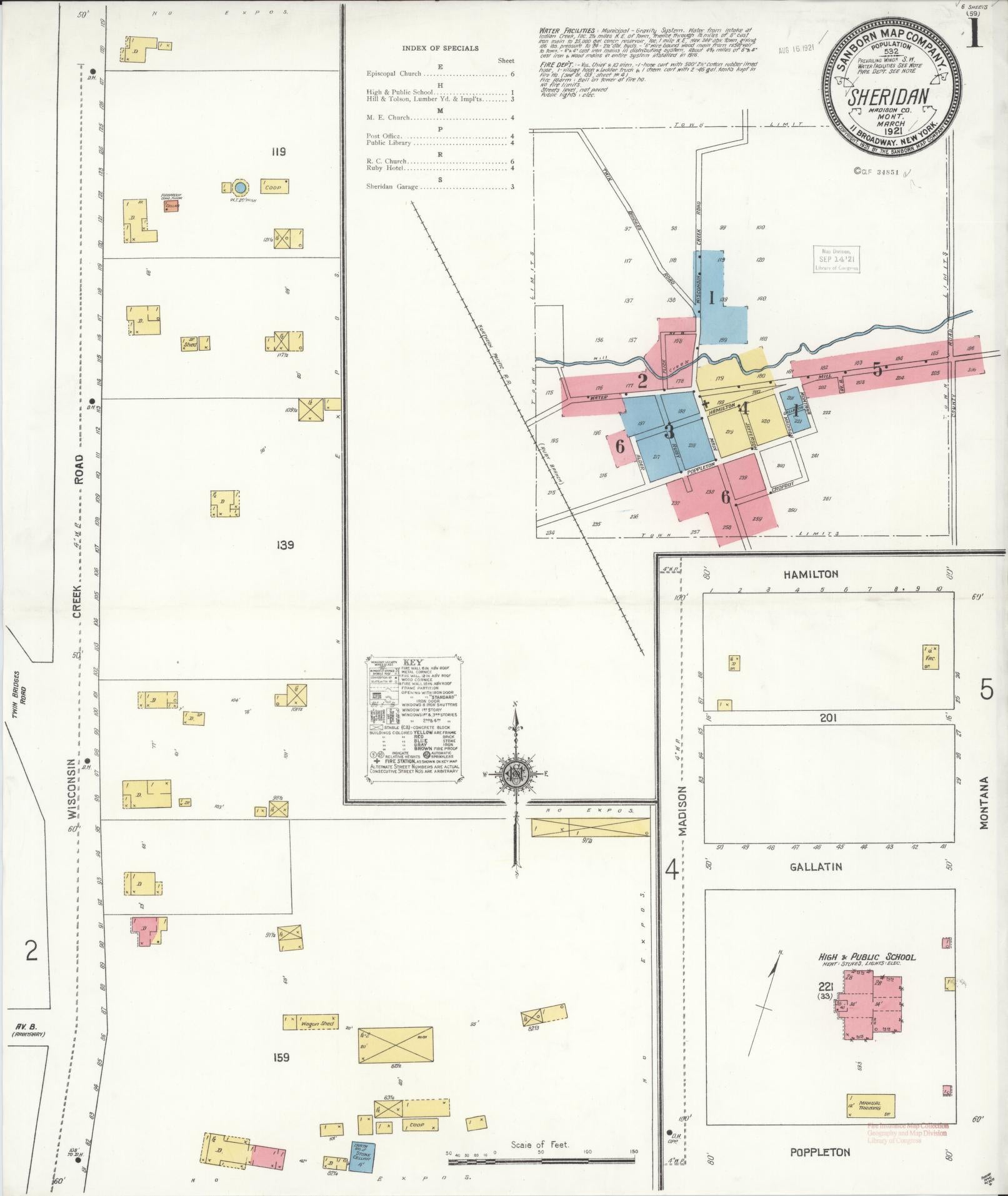 Sanborn Fire Insurance Map from Sheridan, Madison County, Montana (1921), Sheet #0001 - Complete Map Set gallery image, historic Sanborn map, vintage wall art, Montana Montana