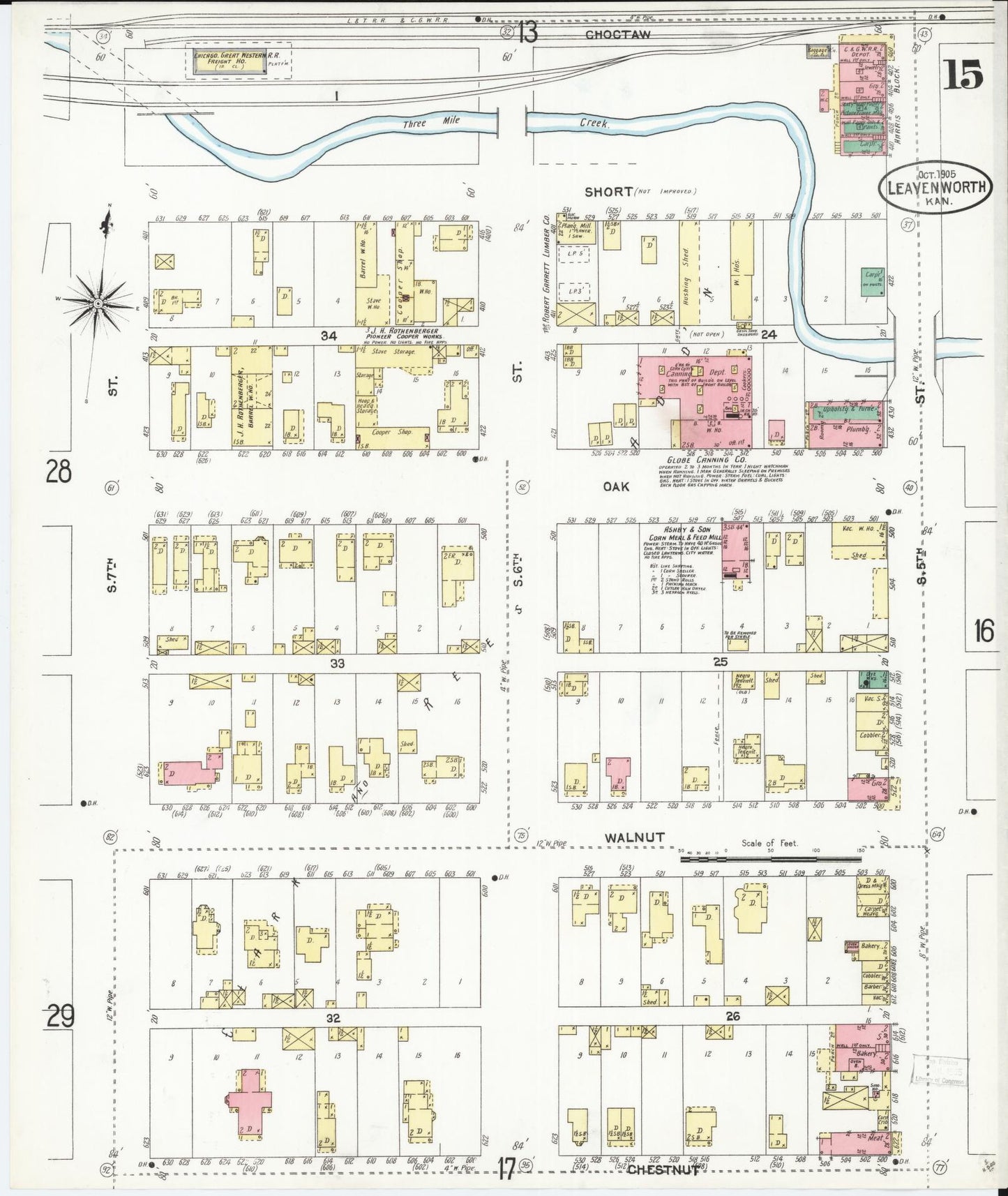 Sanborn Fire Insurance Map from Leavenworth, Leavenworth County, Kansas (1905), Sheet #0016 - Complete Map Set gallery image, historic Sanborn map, vintage wall art, Kansas Kansas