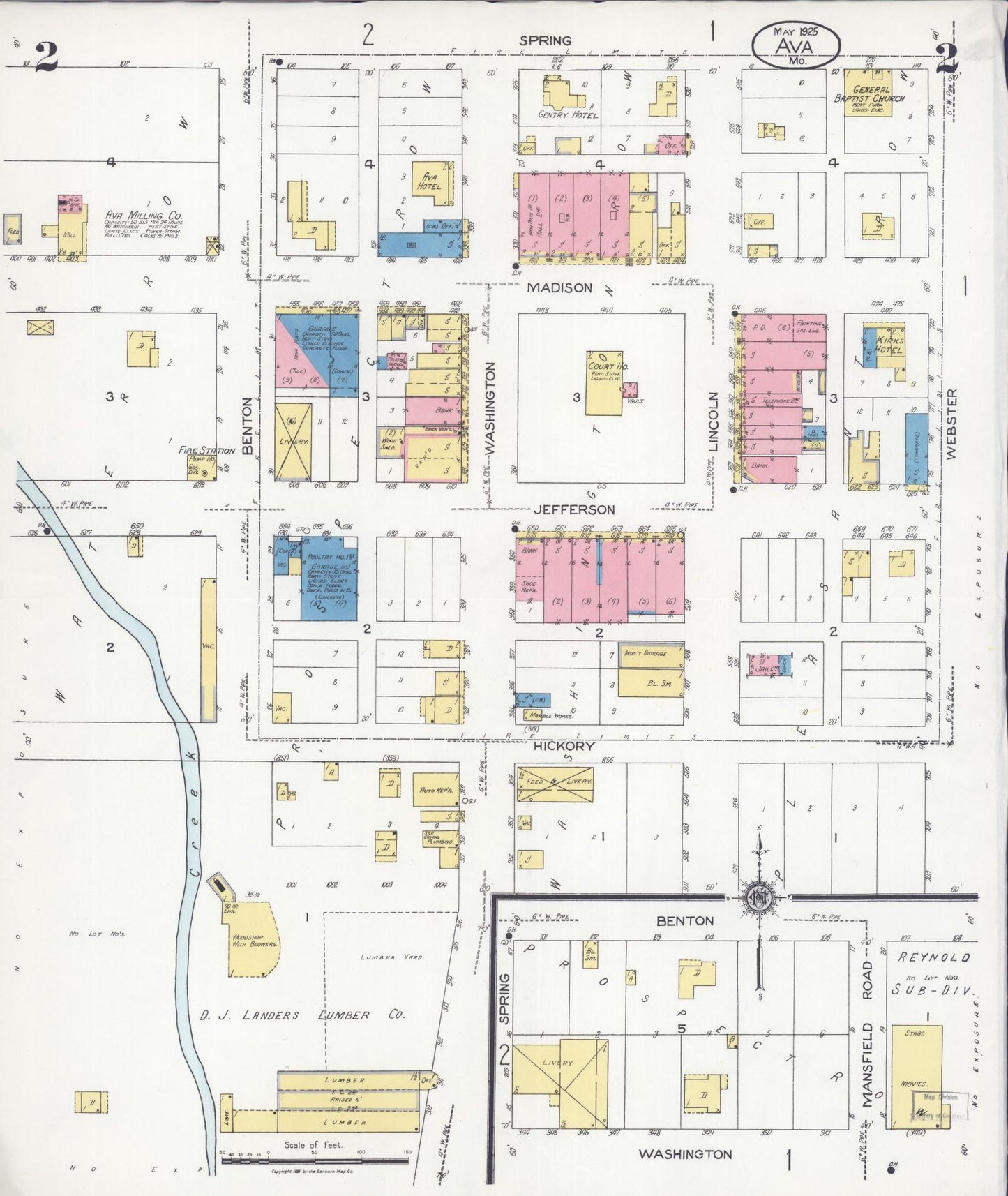 Sanborn Fire Insurance Map from Ava, Douglas County, Missouri (1925), Sheet #0002 - Complete Map Set gallery image, historic Sanborn map, vintage wall art, Missouri Missouri