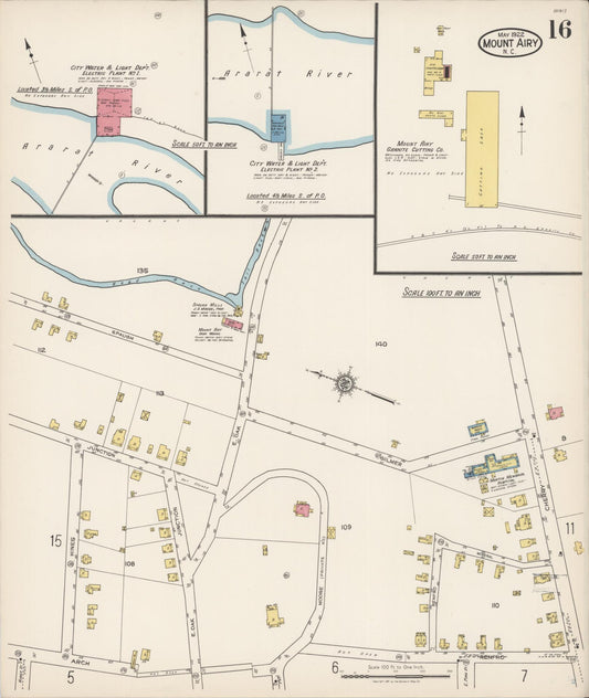 Sanborn Fire Insurance Map from Mount Airy, Surry County, North Carolina (1922), Sheet #0016 - Historic Sanborn Fire Insurance Map Print, vintage old map wall art, antique decor, genealogy gift, North Carolina North Carolina map