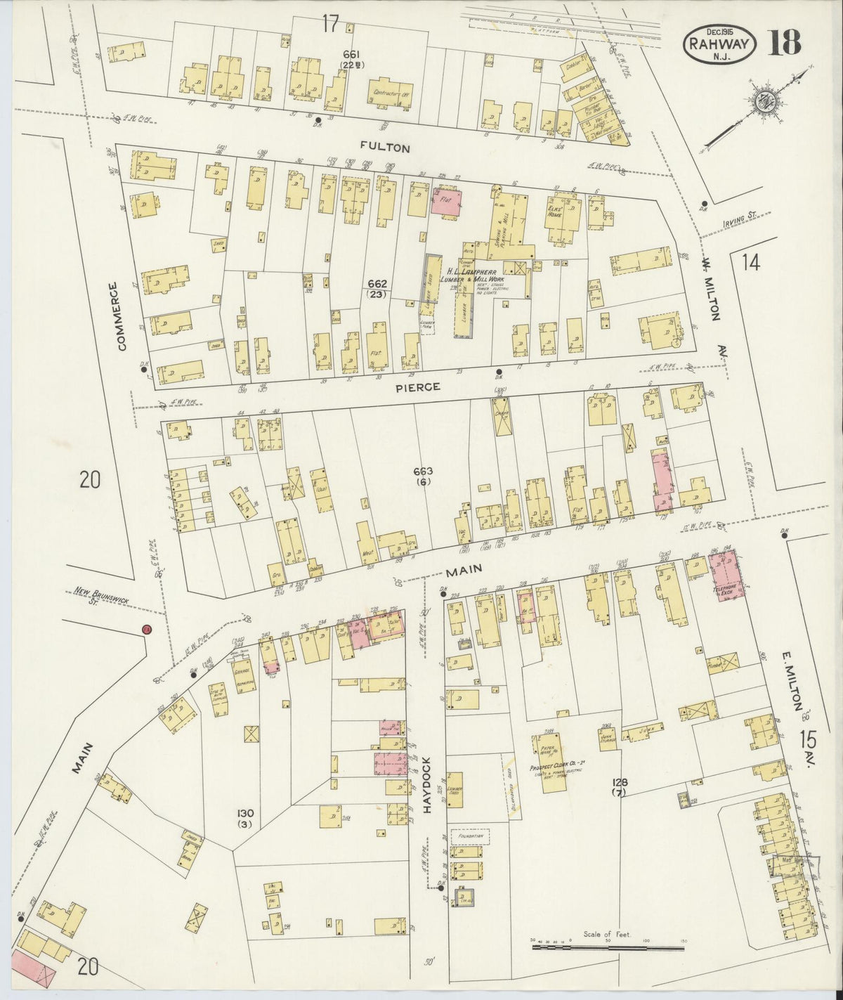 Sanborn Fire Insurance Map from Rahway, Union County, New Jersey (1915), Sheet #0018 - Historic Sanborn Fire Insurance Map Print, vintage old map wall art, antique decor, genealogy gift, New Jersey New Jersey map