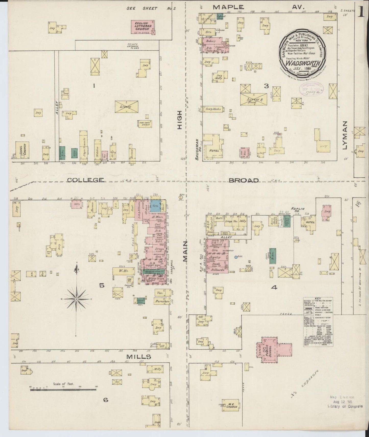 Sanborn Fire Insurance Map from Wadsworth, Medina County, Ohio (1885), Sheet #0001 - Historic Sanborn Fire Insurance Map Print, vintage old map wall art, antique decor, genealogy gift, Ohio Ohio map